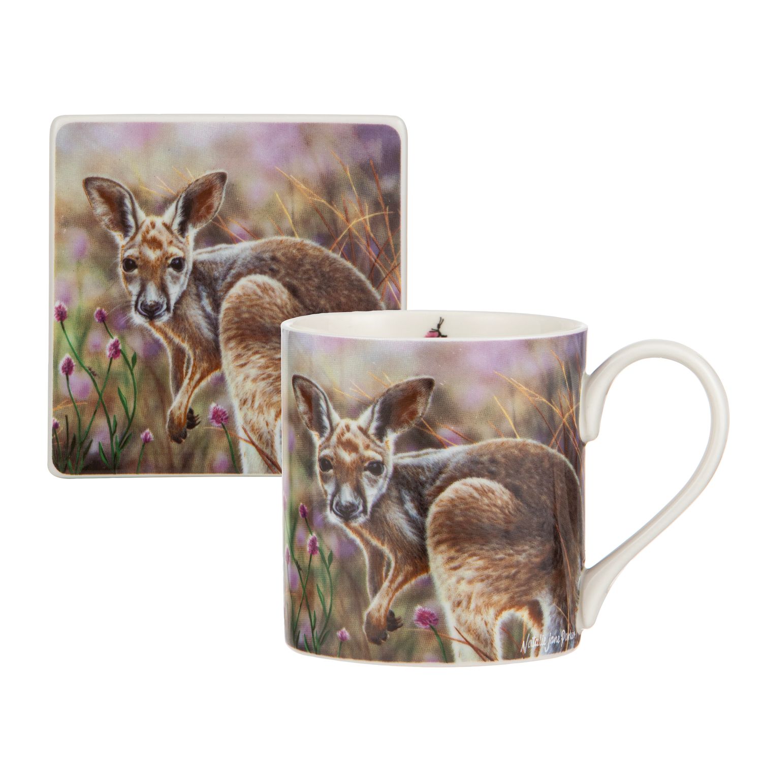 ASHDENE Babies Of The Bush Kangaroo Joey Mug &amp; Coaster Set