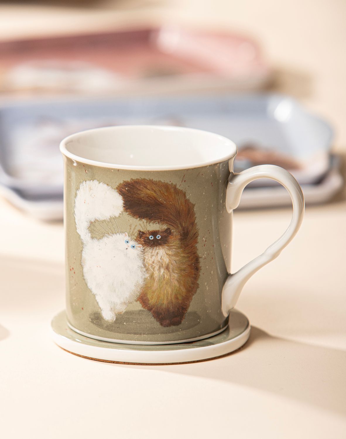 ASHDENE Kim's Cats Mug &amp; Coaster Set - Double Puff