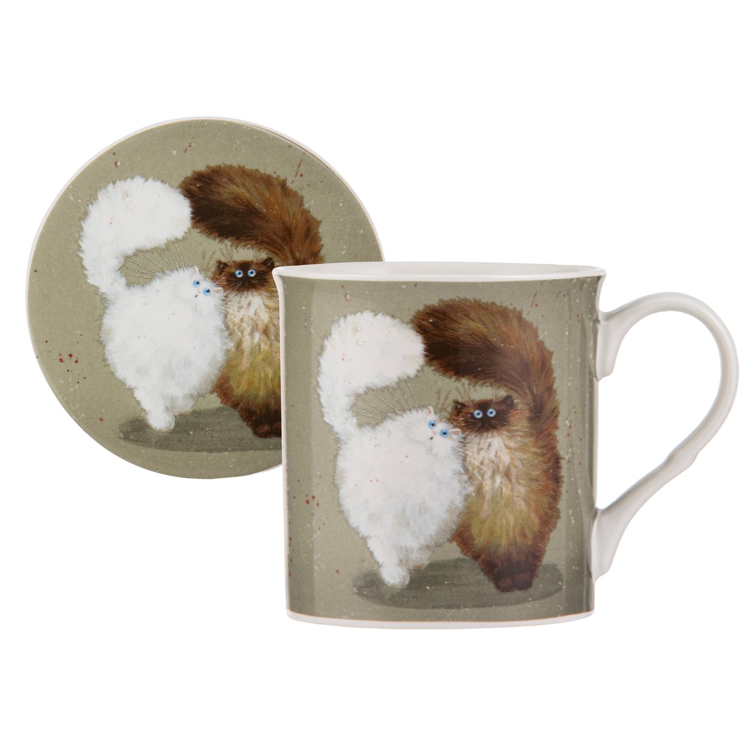 ASHDENE Kim's Cats Mug &amp; Coaster Set - Double Puff