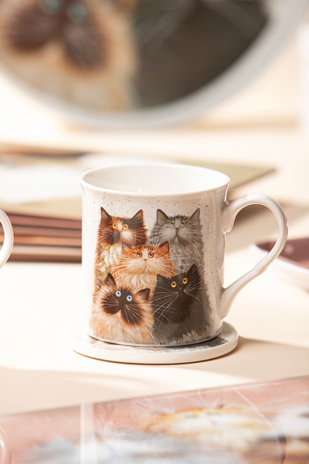 ASHDENE Kim's Cats Mug &amp; Coaster Set - Fluffy Five