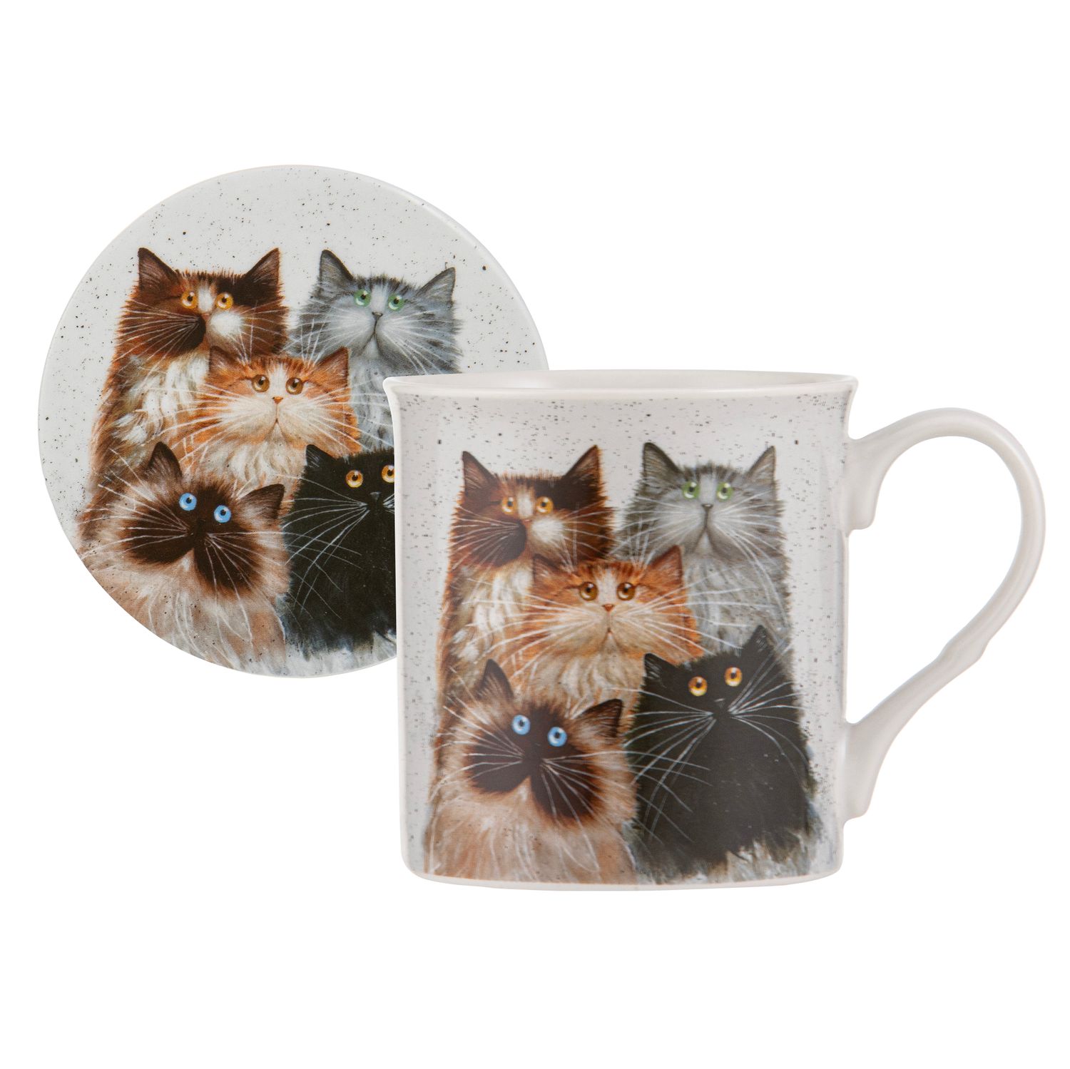 ASHDENE Kim's Cats Mug &amp; Coaster Set - Fluffy Five