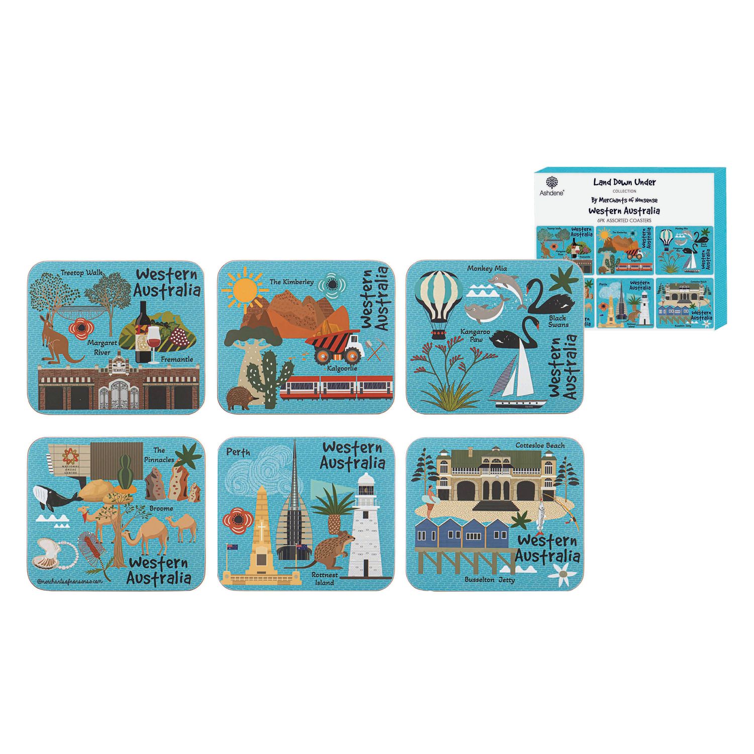 ASHDENE Land Down Under WA 6pk Coaster