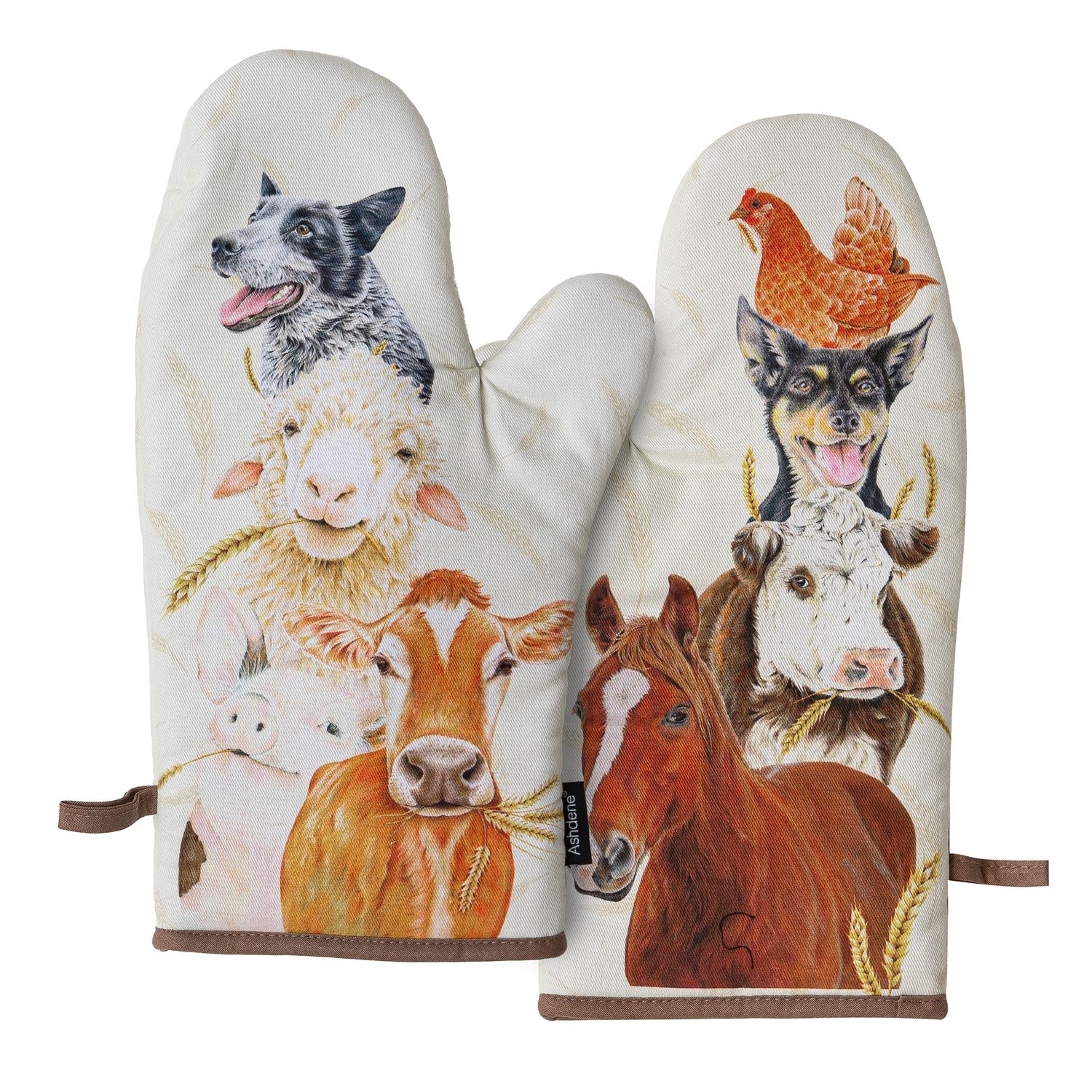 ASHDENE Farmyard Faces 2 2pk Oven Mitt