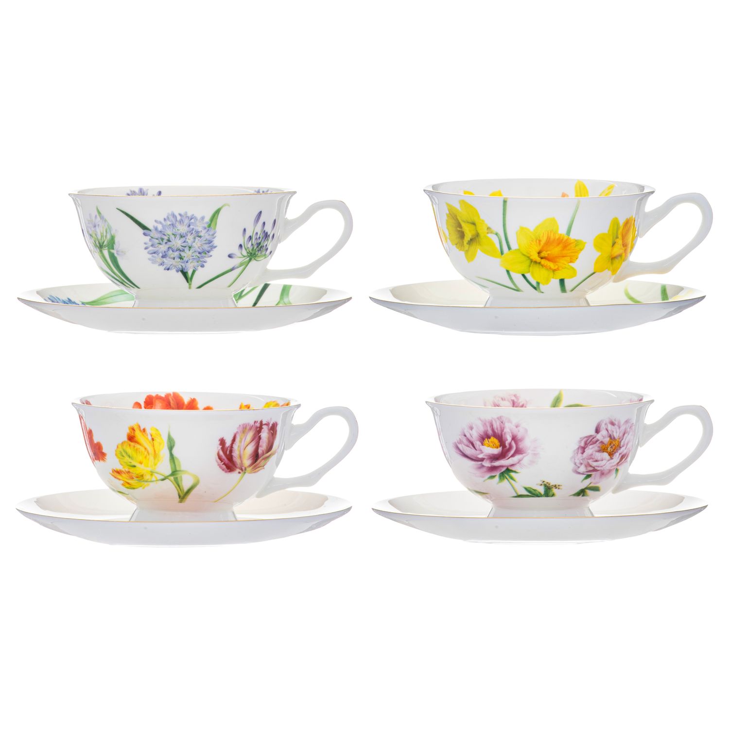 ASHDENE Botanical Symphony Assorted Cup &amp; Saucer Set Of 4