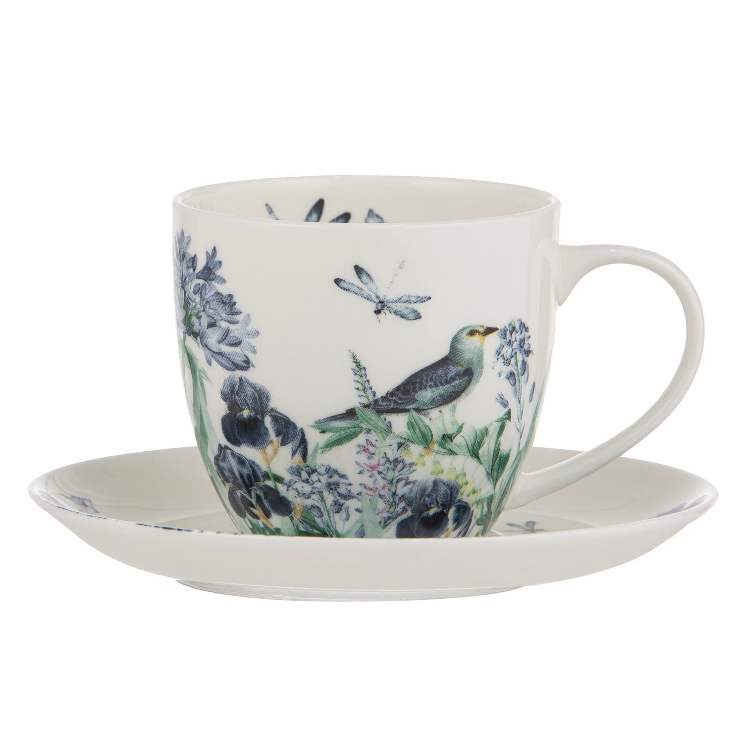 ASHDENE Iris Garden Cup &amp; Saucer - White