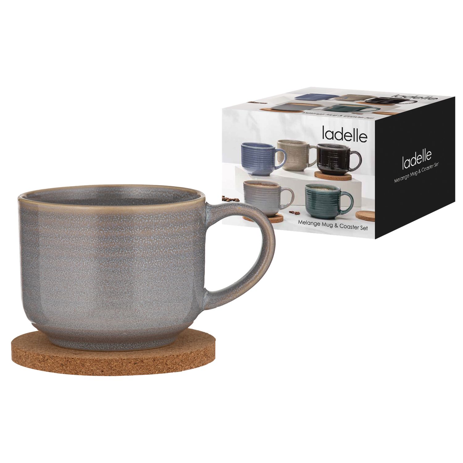 ASHDENE Melange Mug &amp; Coaster Set - Lt Grey, Colour: Lt Grey
