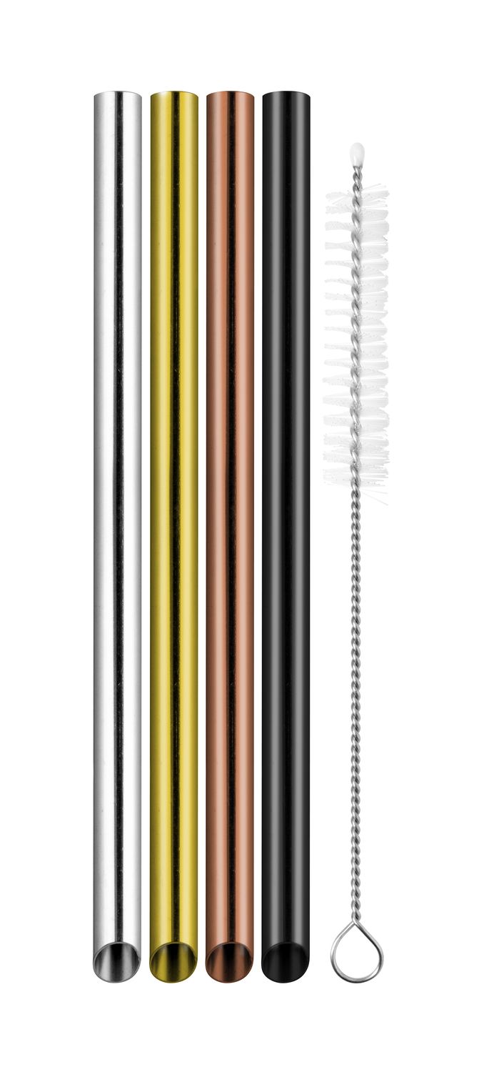 AVANTI SS Bubble Tea Straws w Cleaning Brush Set 4 Prec Met