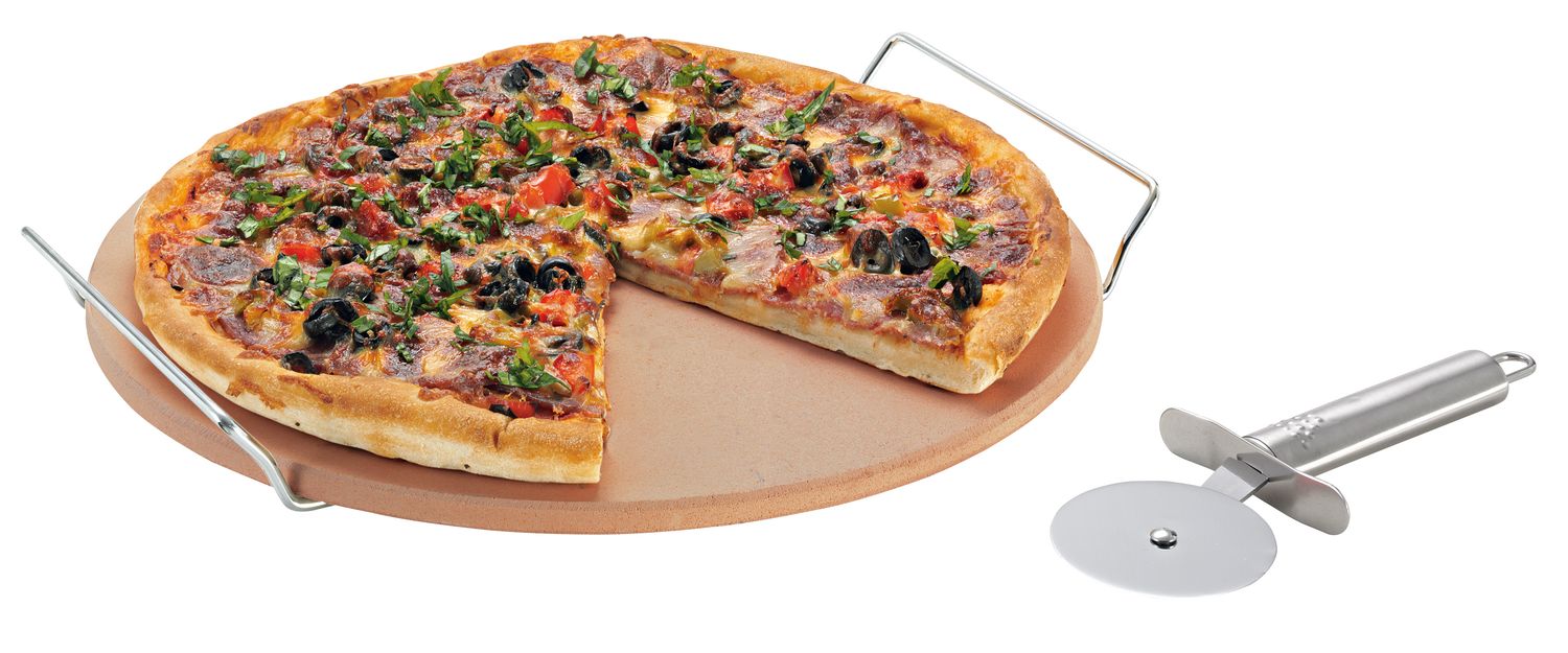 AVANTI Pizza Stone Set with Rack and Pizza Cutter - 33cm