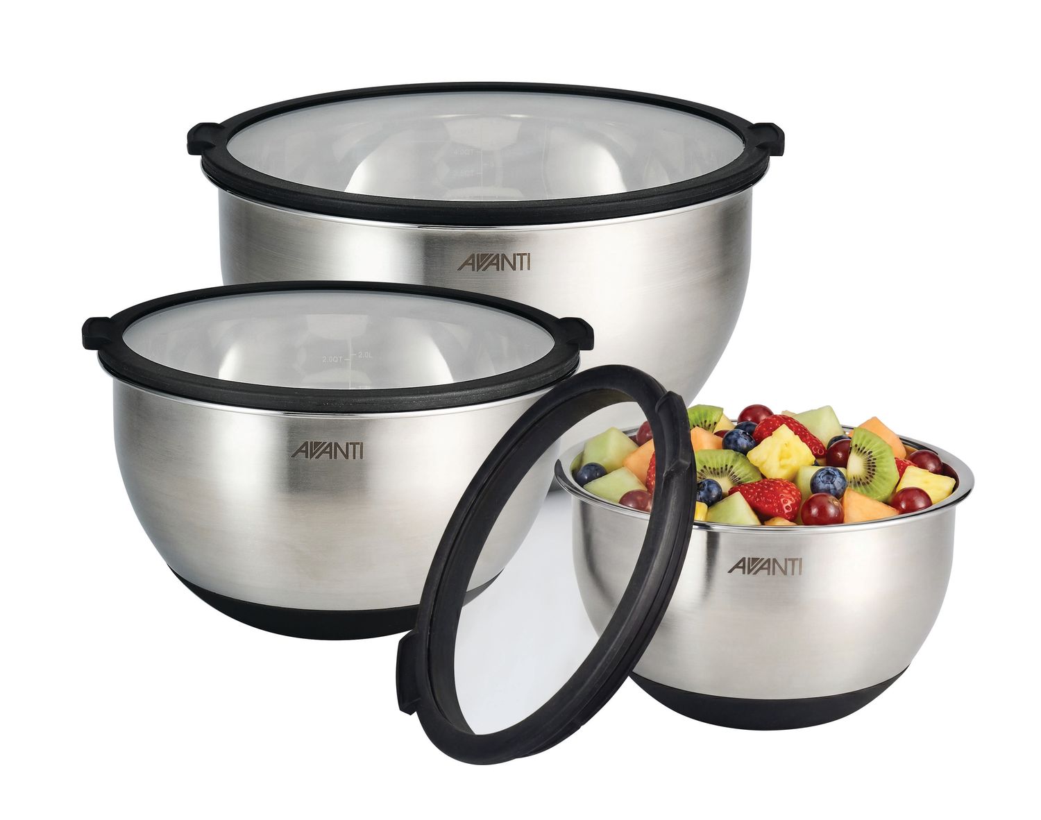 AVANTI S/S Mixing Bowls with Glass Lids 3 Piece Set