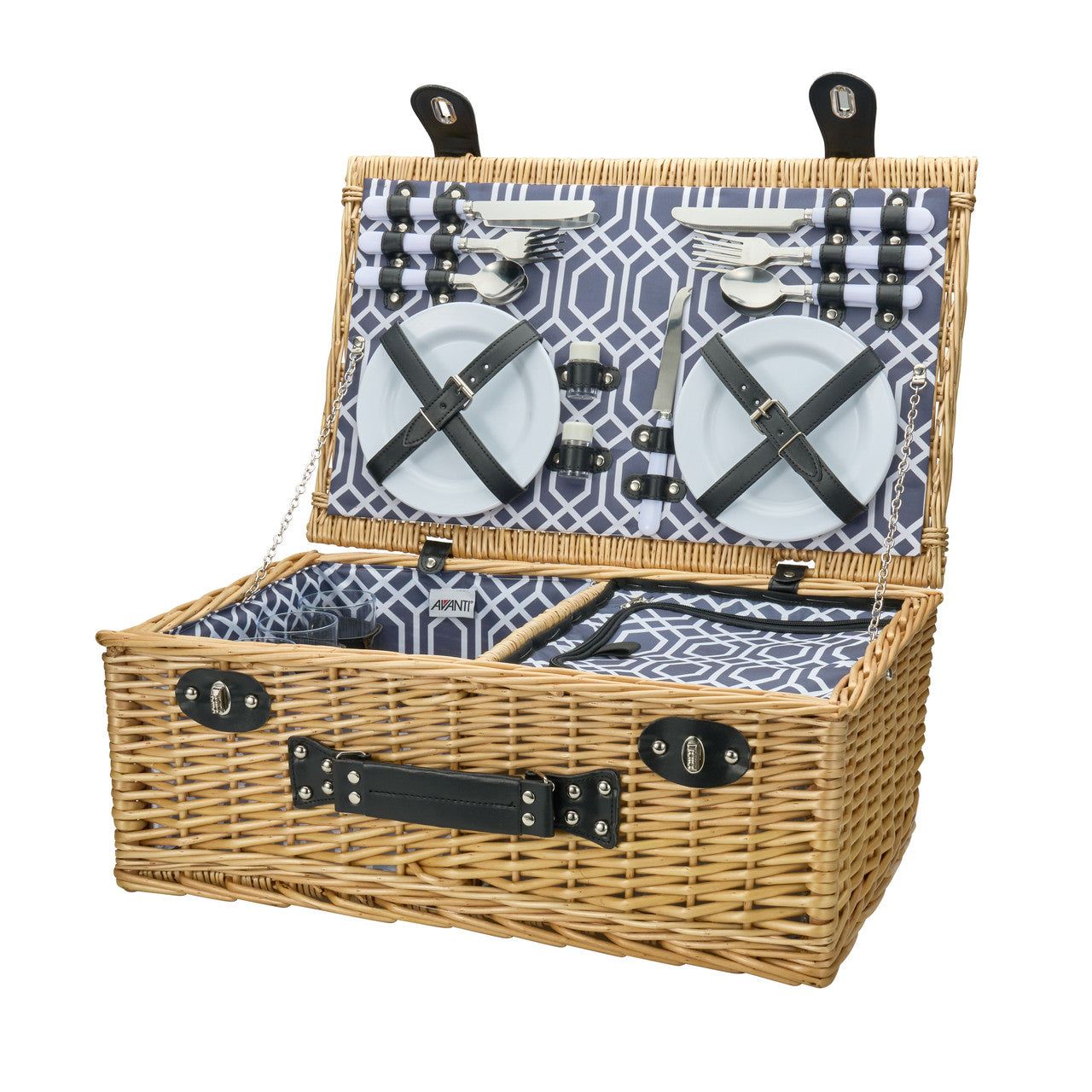 AVANTI 4 Person Wicker Picnic Basket - Hamptons Blue Point