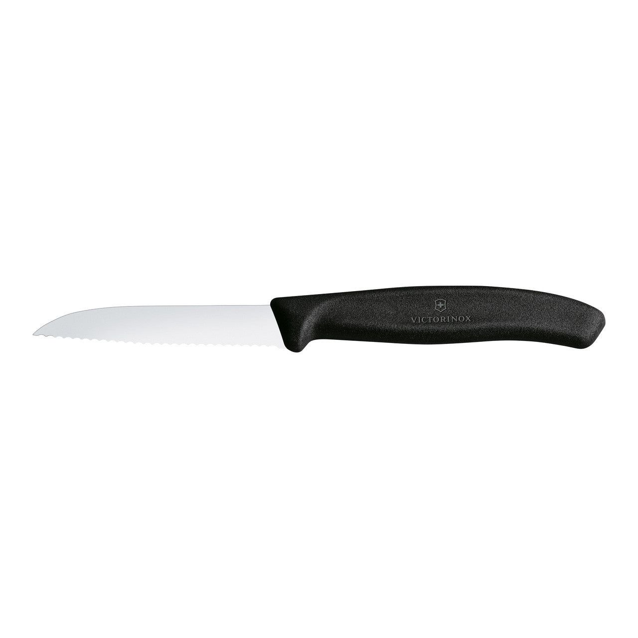 VICTORINOX Swiss Classic Paring Knife, 8cm, Wavy Edge - Black Blade Protector - Straight Cut