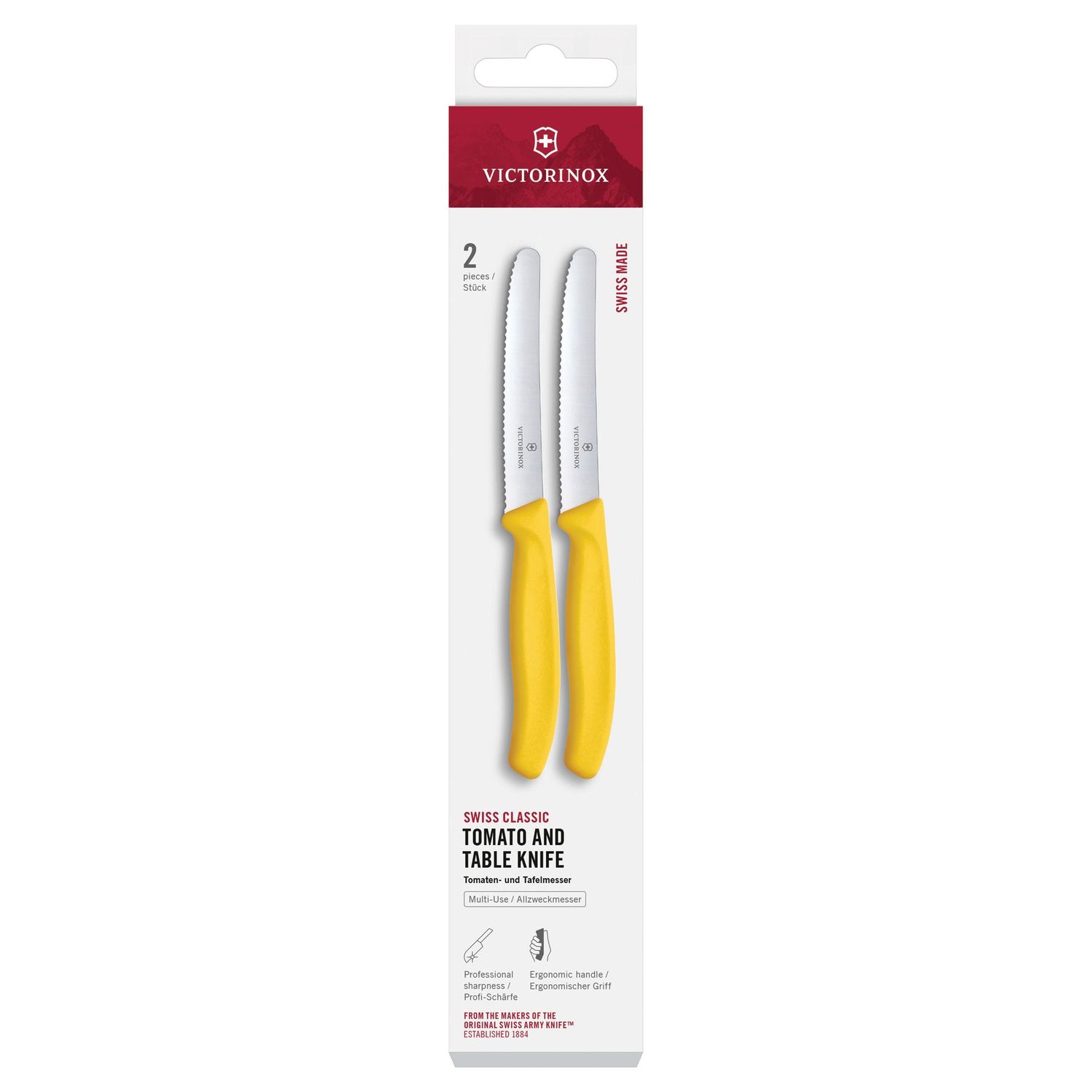 VICTORINOX Swiss Classic Tomato &amp; Table Knife Set - Lemon Yellow - 2 Piece - 11 cm