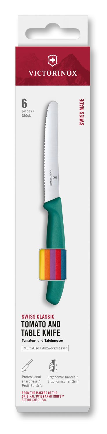 VICTORINOX Swiss Classic Tomato &amp; Table Knife Set - Assorted Colours - 6 Piece - 11 cm