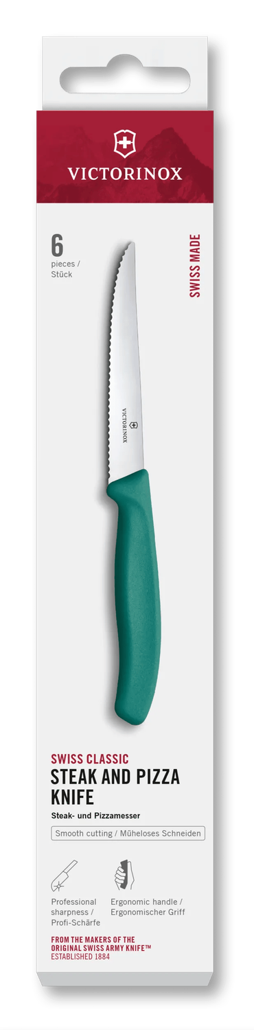 VICTORINOX Swiss Classic Steak &amp; Pizza Knife Set - Green - 6 Piece - 11 cm