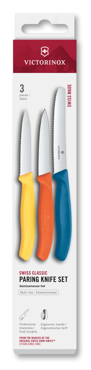 VICTORINOX Swiss Classic Paring Knife Set - Yellow, Orange &amp; Blue - 3 Piece