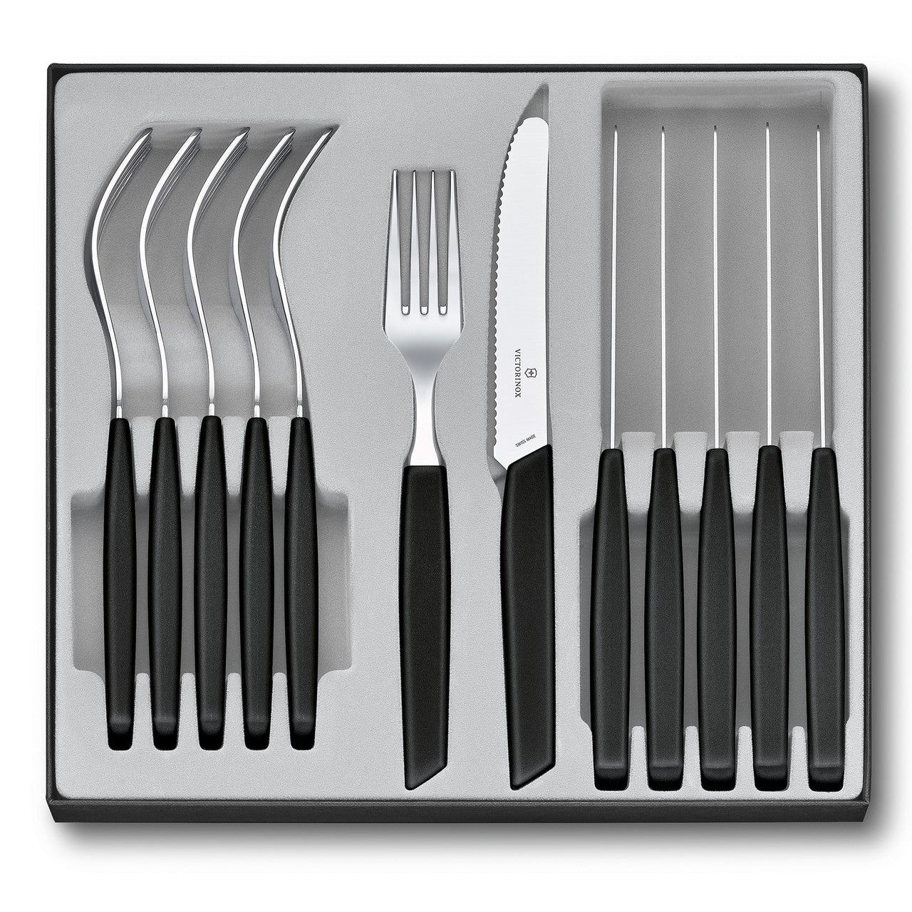 VICTORINOX Swiss Modern Table Set (Rounded Knife), 12 Piece - Black Gift Box