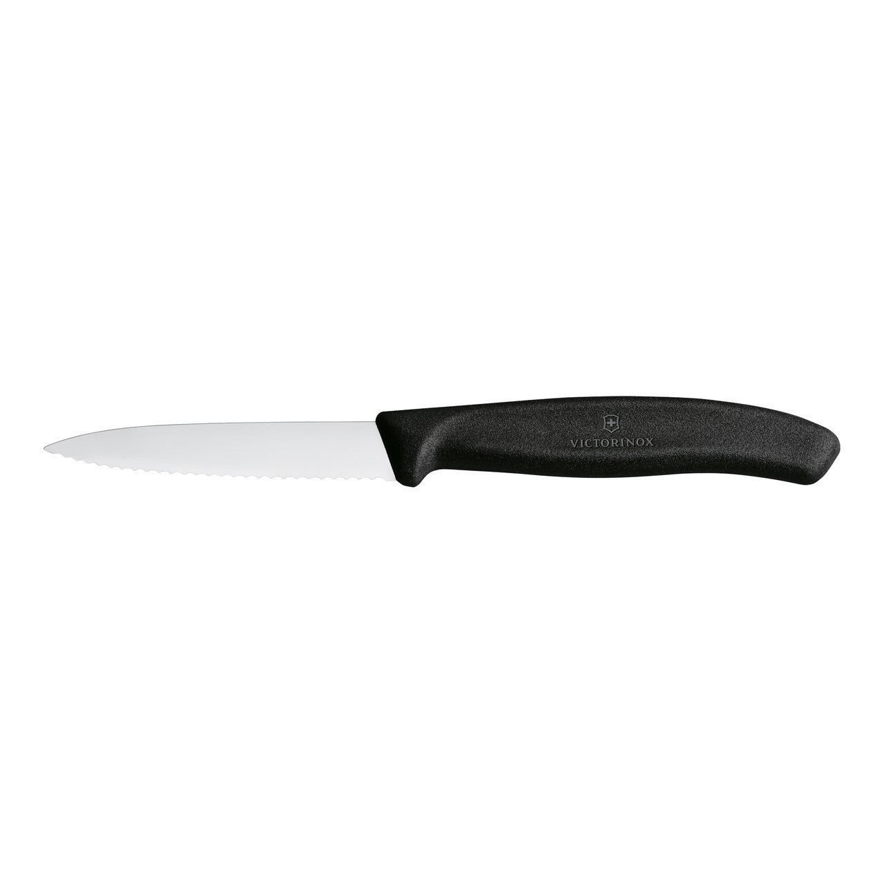 VICTORINOX Swiss Classic Paring Knife, 8cm, Wavy Edge - Black Blade Protector - Pointed Tip