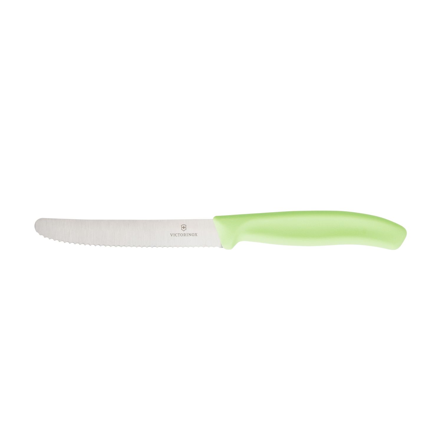 VICTORINOX Classic Steak &amp; Tomato Knife, Spring Mix and Match - 11 cm - Wavy Edge - Blade Protector - Lime Light