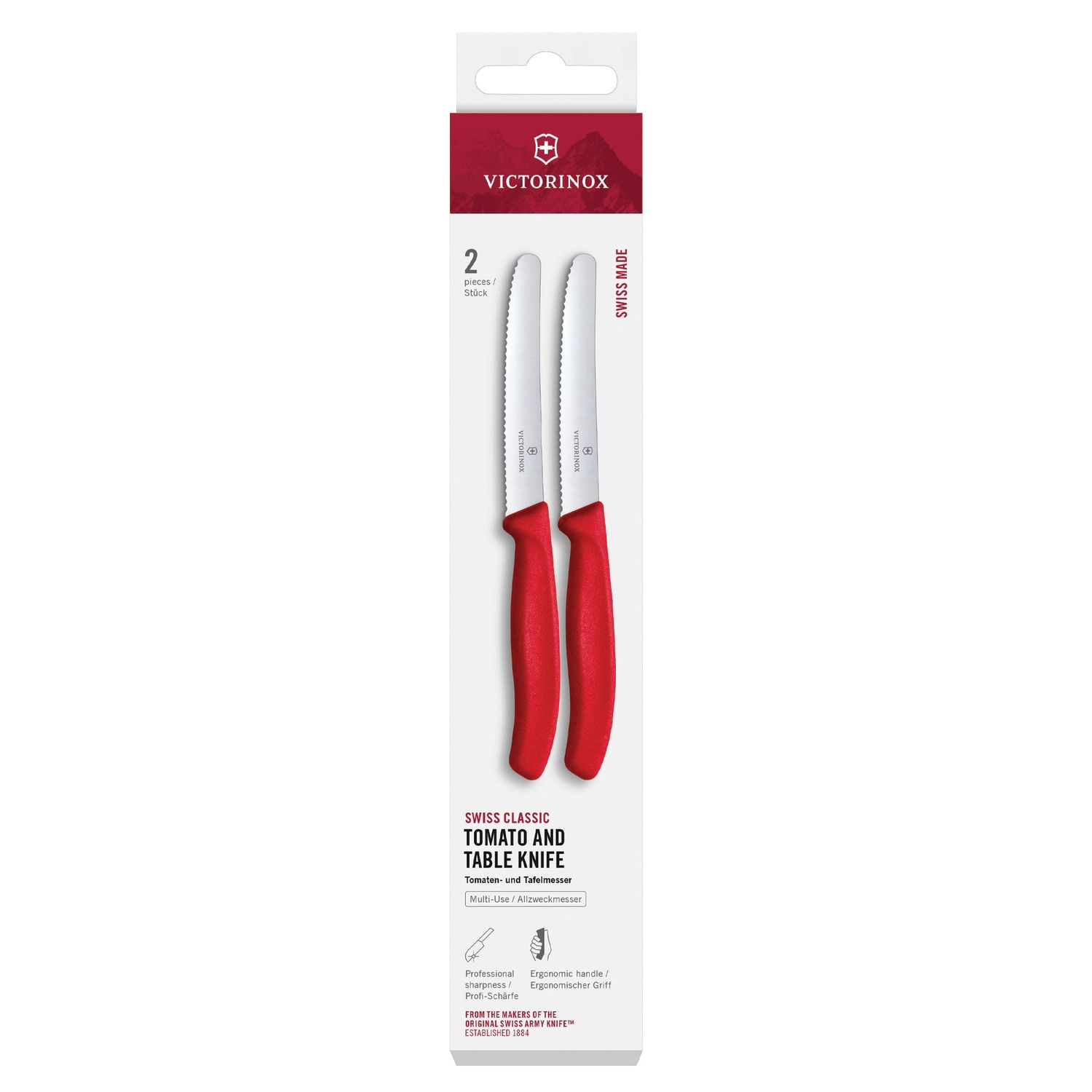 VICTORINOX Swiss Classic Steak &amp; Tomato Knife Set - Red - 2 Piece - 11 cm