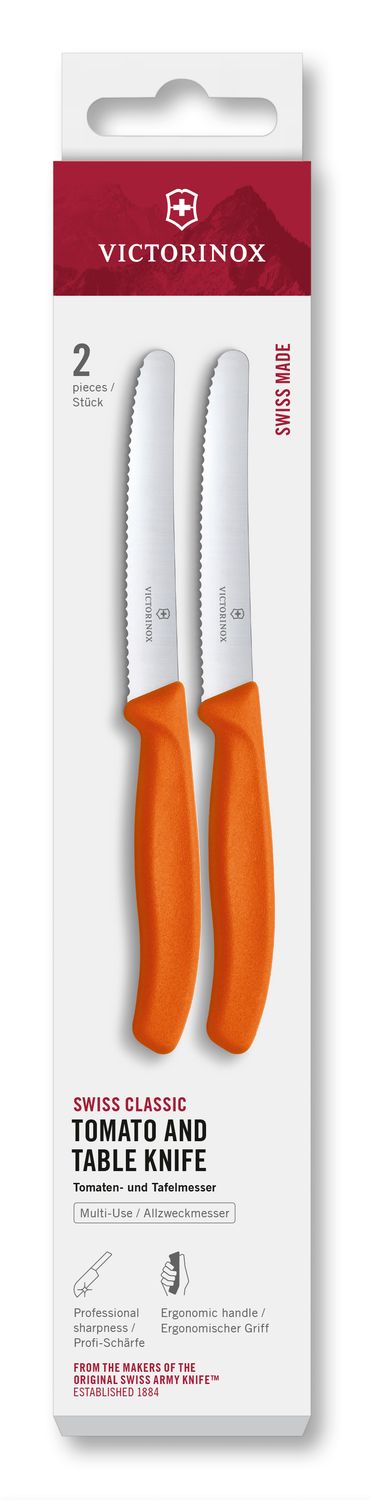 VICTORINOX Swiss Classic Tomato &amp; Table Knife Set - Tangerine Orange - 2 Piece - 11 cm