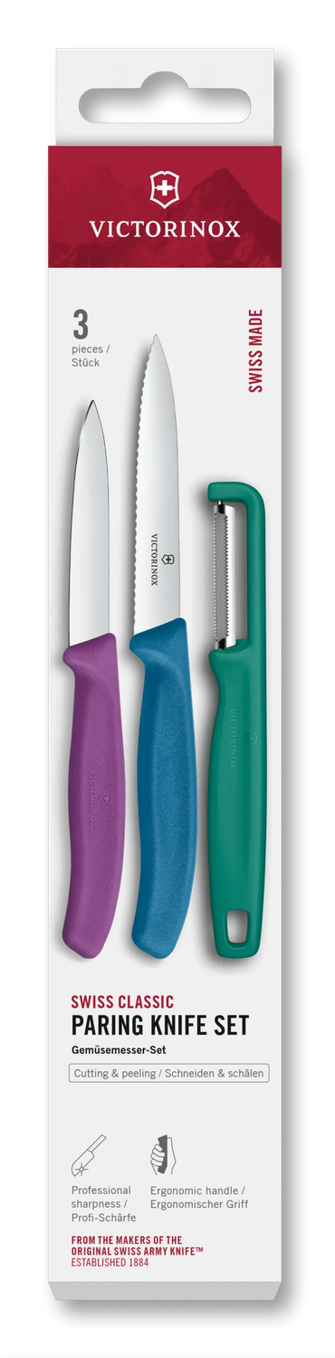 VICTORINOX Swiss Classic Paring Knife &amp; Peeler Set - Purple, Blue &amp; Green - 3 Piece