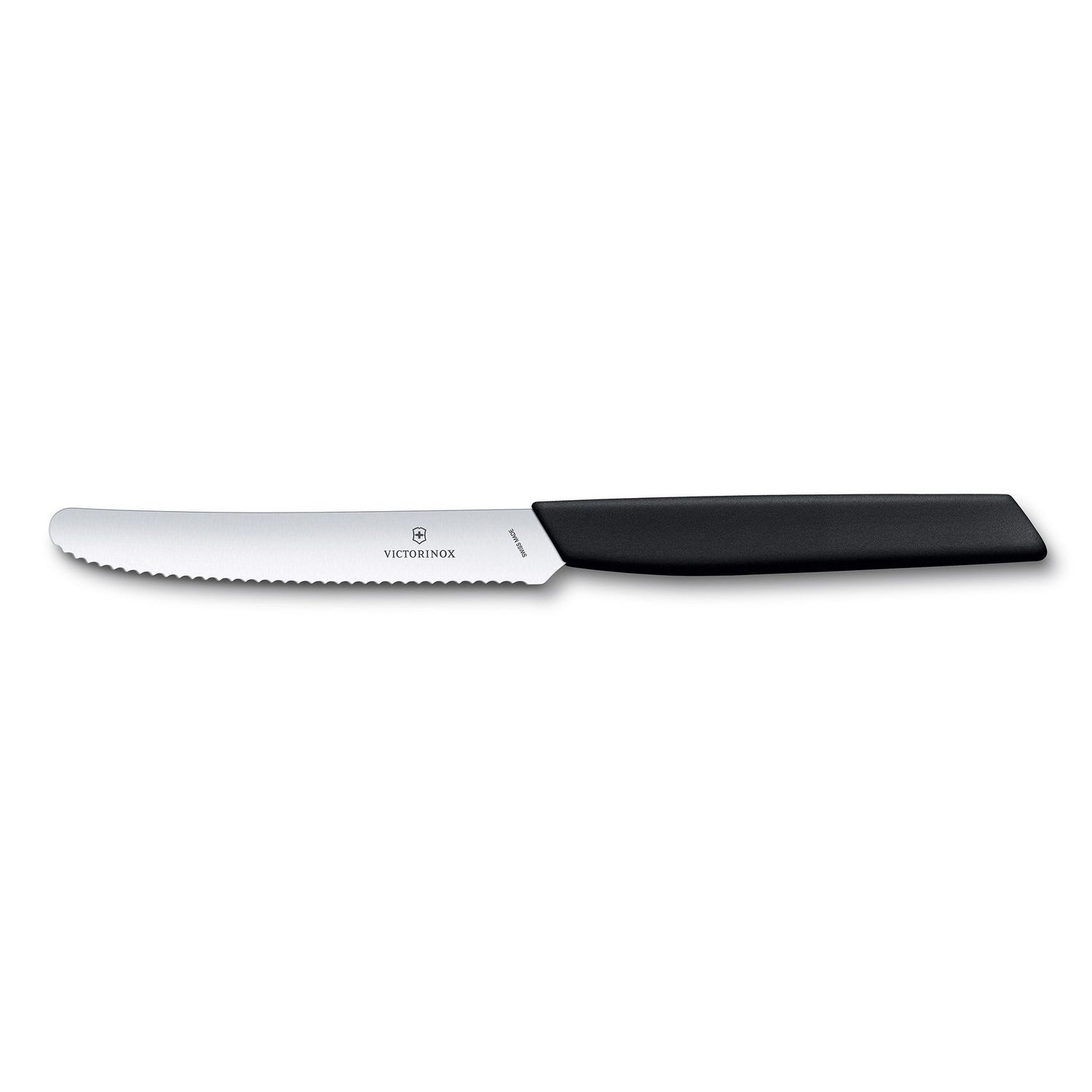 VICTORINOX Swiss Modern Tomato and Table Knife, Wavy Edge, 11cm - Black Gift Box