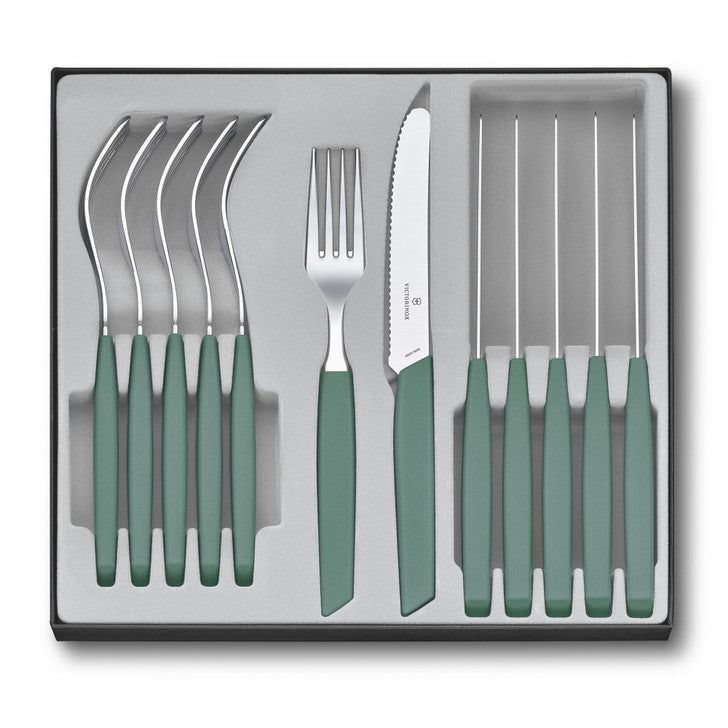 VICTORINOX Swiss Modern Table Set (Rounded Knife), 12 Piece - Gift Box - Sage
