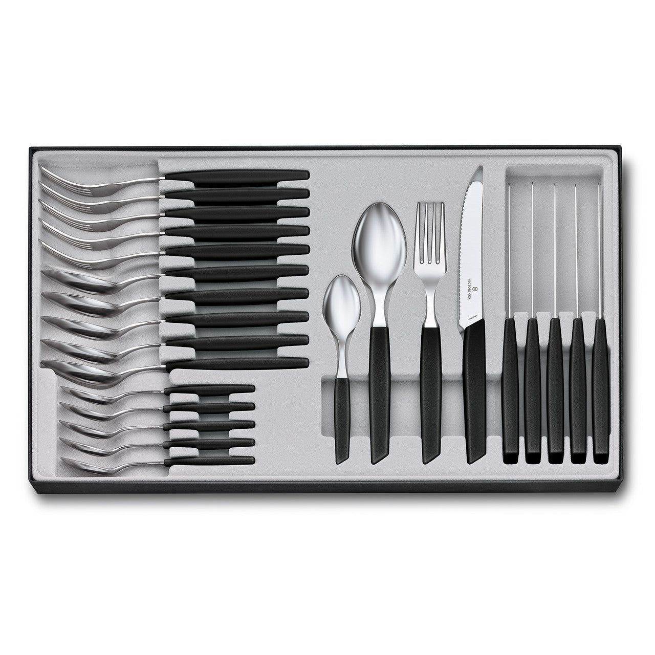 VICTORINOX Swiss Modern Table Set (Rounded Knife), 24 Piece - Black Gift Box
