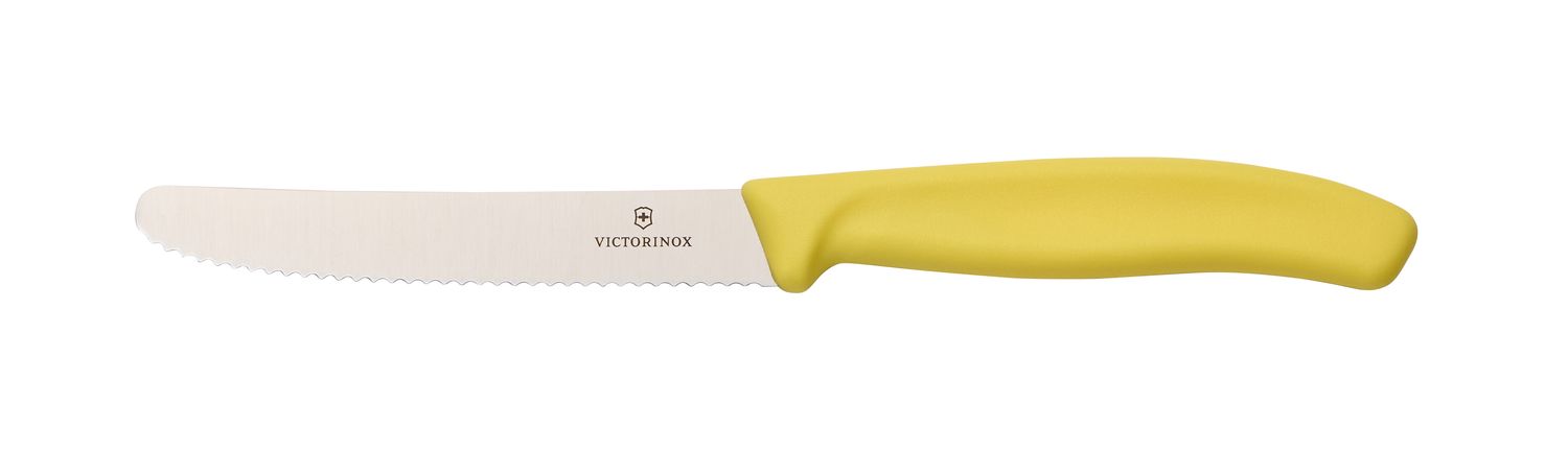 VICTORINOX Steak &amp; Tomato Knife - 11 cm - Wavy Edge - Blade Protector - Sunny Citrine