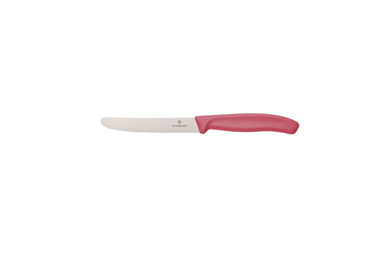 VICTORINOX Classic Steak &amp; Tomato Knife, Autumn Mix and Match - 11 cm - Wavy Edge - Blade Protector - Raspberry Sorbet