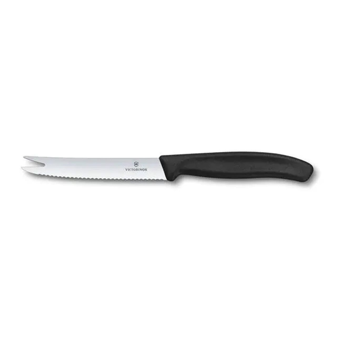 VICTORINOX Cheese &amp; Sausage Knife - Black - 11 cm - Wavy Edge Blade Protector