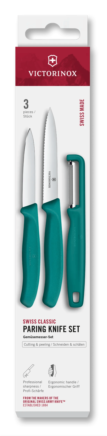 VICTORINOX Swiss Classic Paring Knife &amp; Peeler Set - Green - 3 Piece