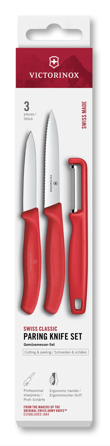 VICTORINOX Swiss Classic Paring Knife &amp; Peeler Set - Red - 3 Piece
