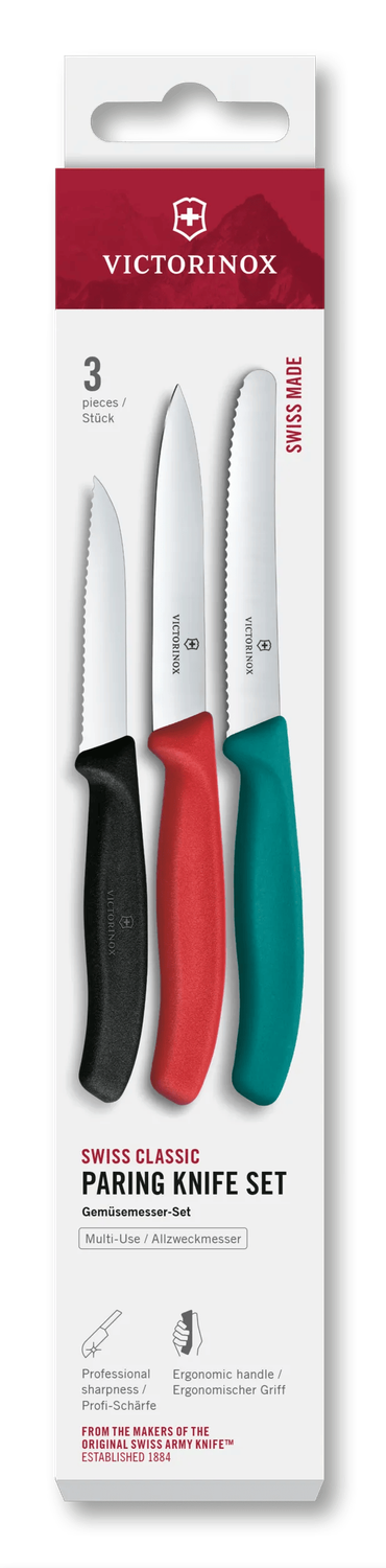 VICTORINOX Swiss Classic Paring Knife Set - Black, Red &amp; Green - 3 Piece