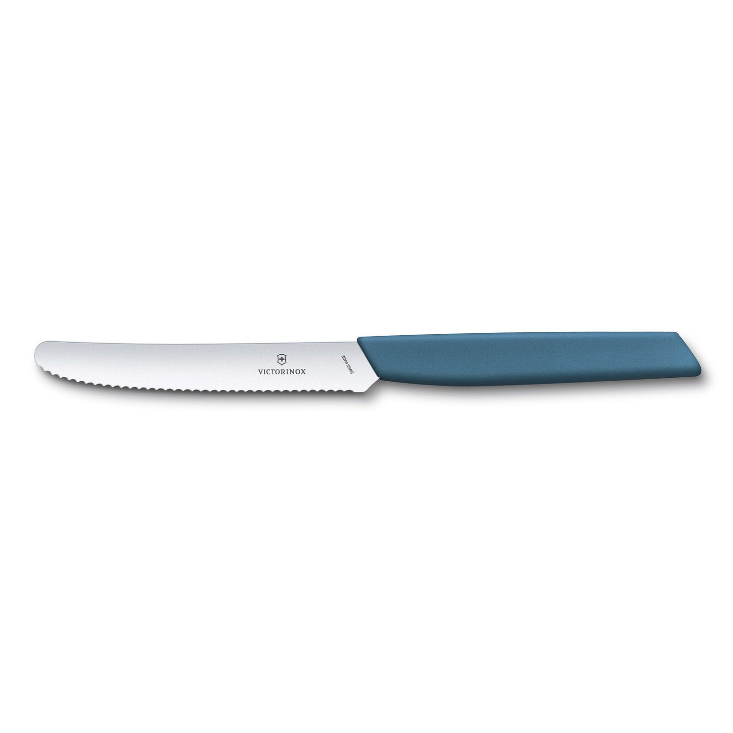 VICTORINOX Swiss Modern Tomato and Table Knife, Wavy Edge, 11cm - Cornflower Blue - Gift Box