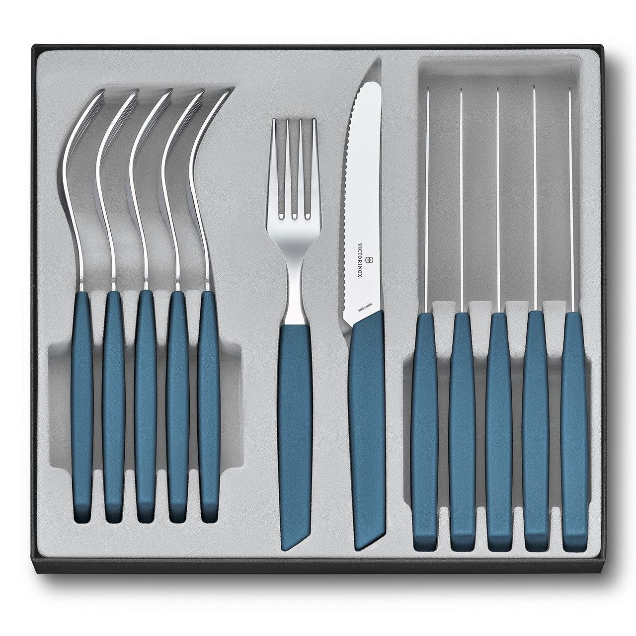 VICTORINOX Swiss Modern Table Set (Rounded Knife), 12 Piece - Gift Box - Cornflower