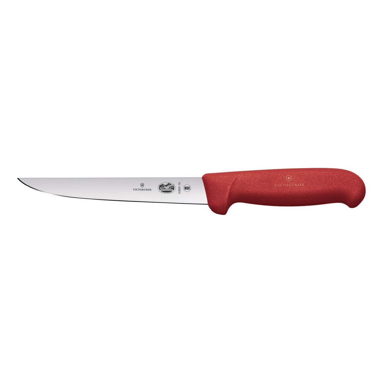 VICTORINOX Fibrox Boning Knife, 15cm, Straight Wide Blade - Red - Straight Edge