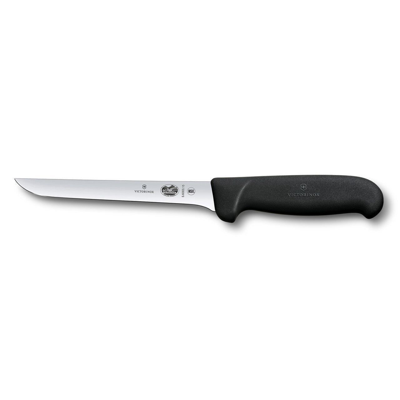 VICTORINOX Fibrox Boning Knife, 12cm Straight, Wide Blade - Black - Straight Edge