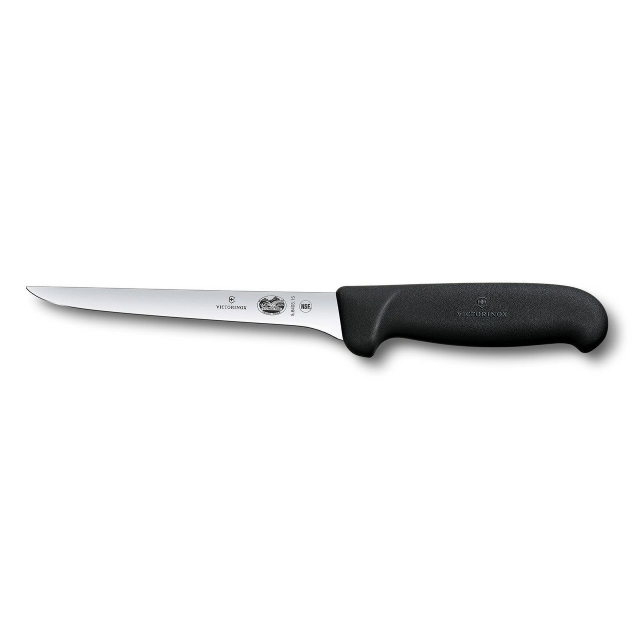 VICTORINOX Fibrox Boning Knife, 15cm Straight, Narrow Flexible Blade - Black - Straight Edge