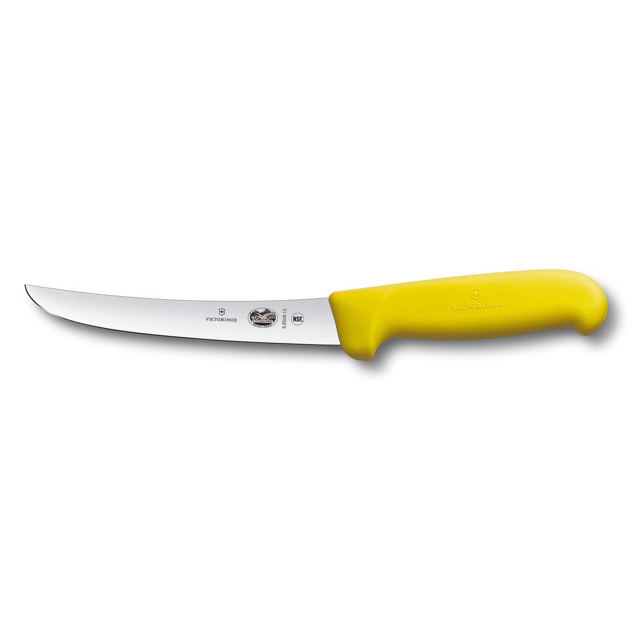 VICTORINOX Fibrox Boning Knife, 15cm Curved, Wide Blade - Yellow - Straight Edge