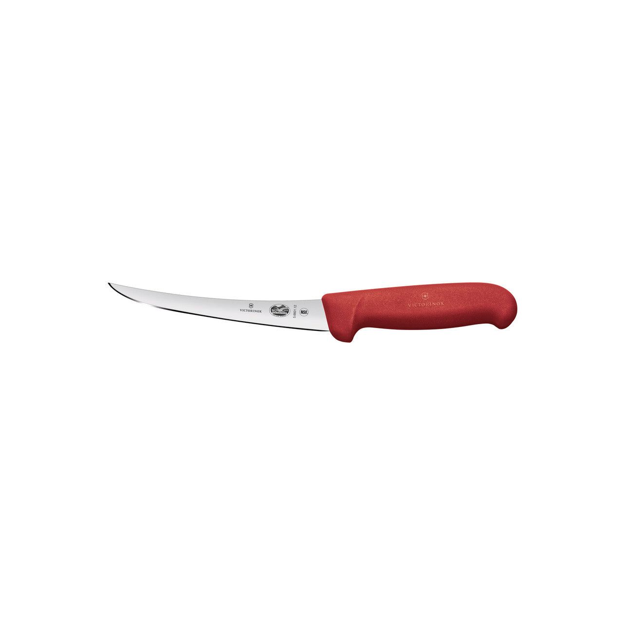 VICTORINOX Fibrox Boning Knife, 12cm, Curved - Red - Straight Edge