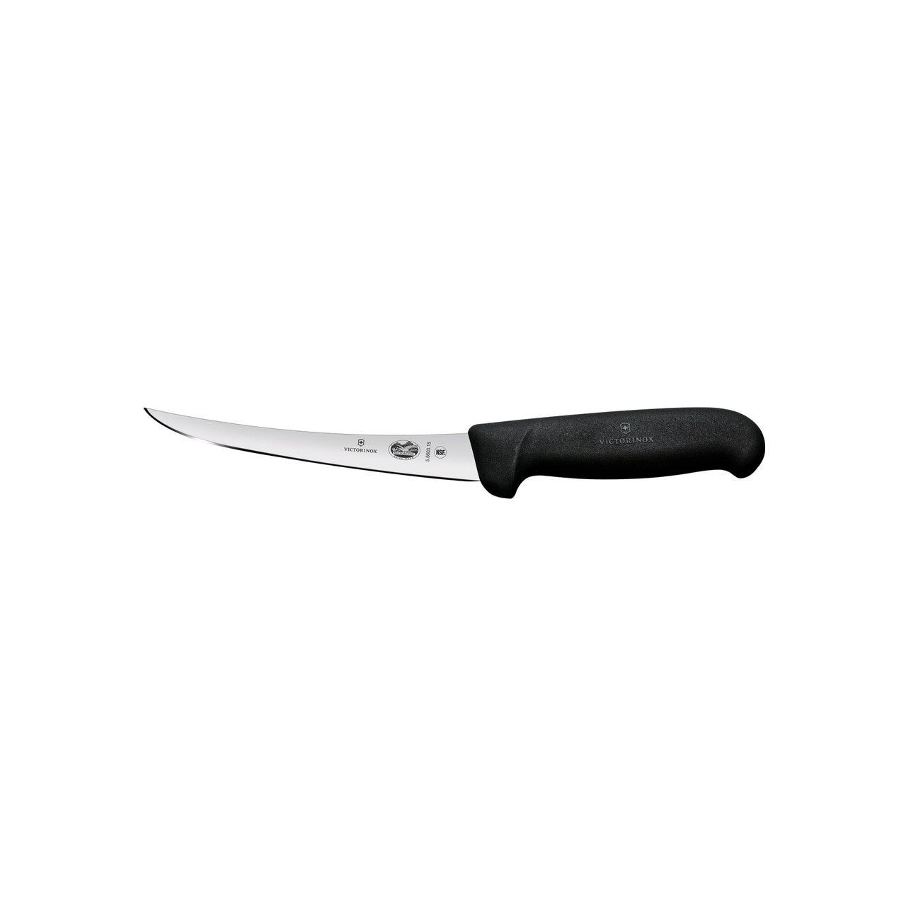 VICTORINOX Fibrox Boning Knife, 15cm Curved, Narrow Blade - Black - Straight Edge