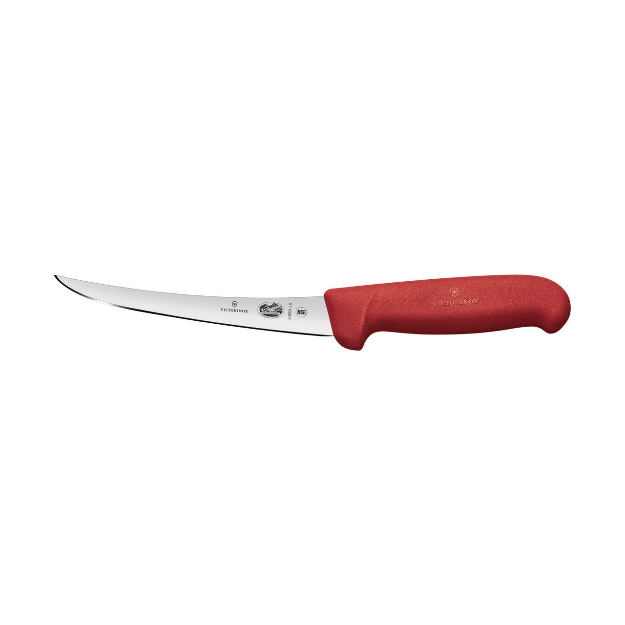 VICTORINOX Fibrox Boning Knife, 15cm Curved, Narrow Blade - Red - Straight Edge