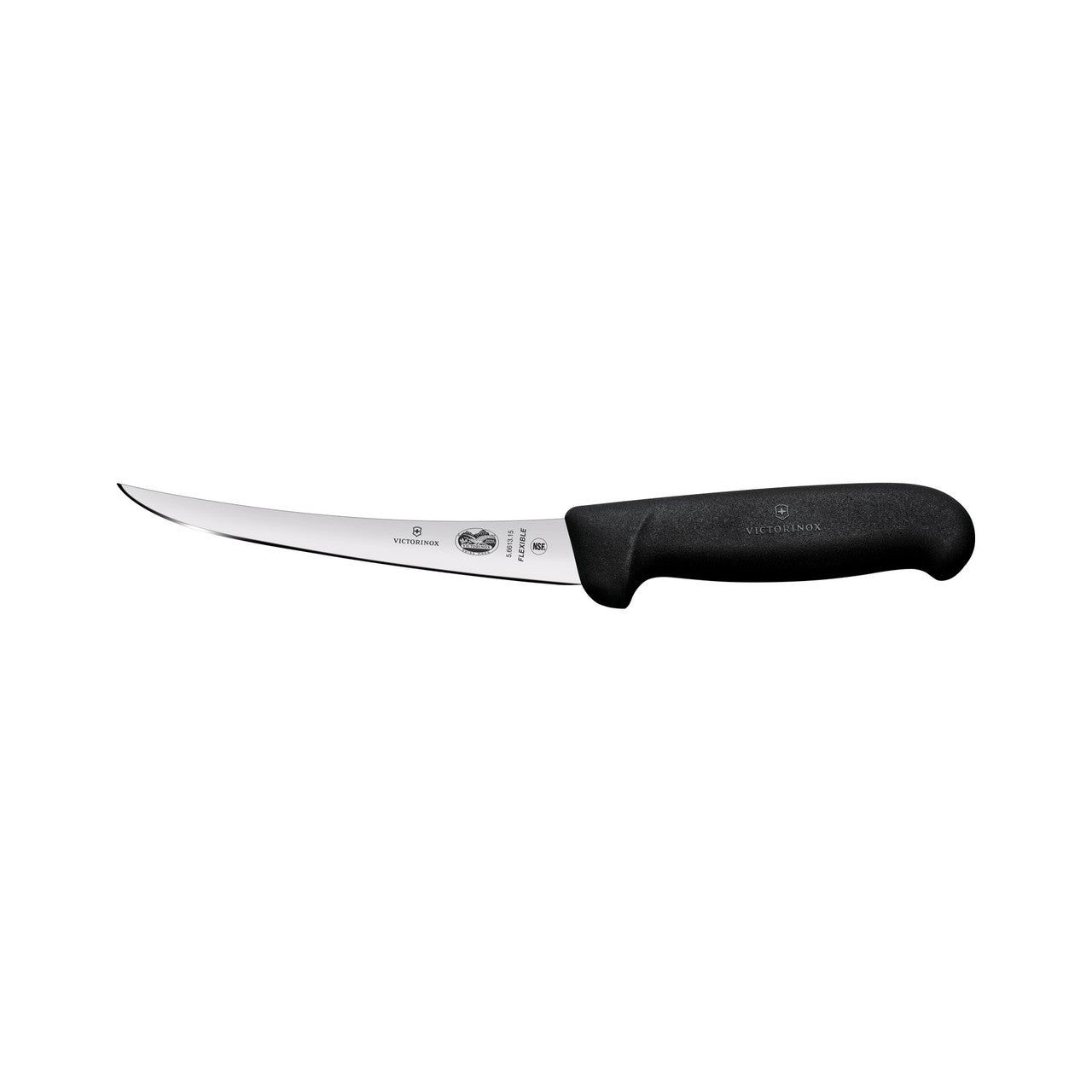 VICTORINOX Fibrox Boning Knife, 12cm Curved, Flexible Narrow Blade - Black - Straight Edge