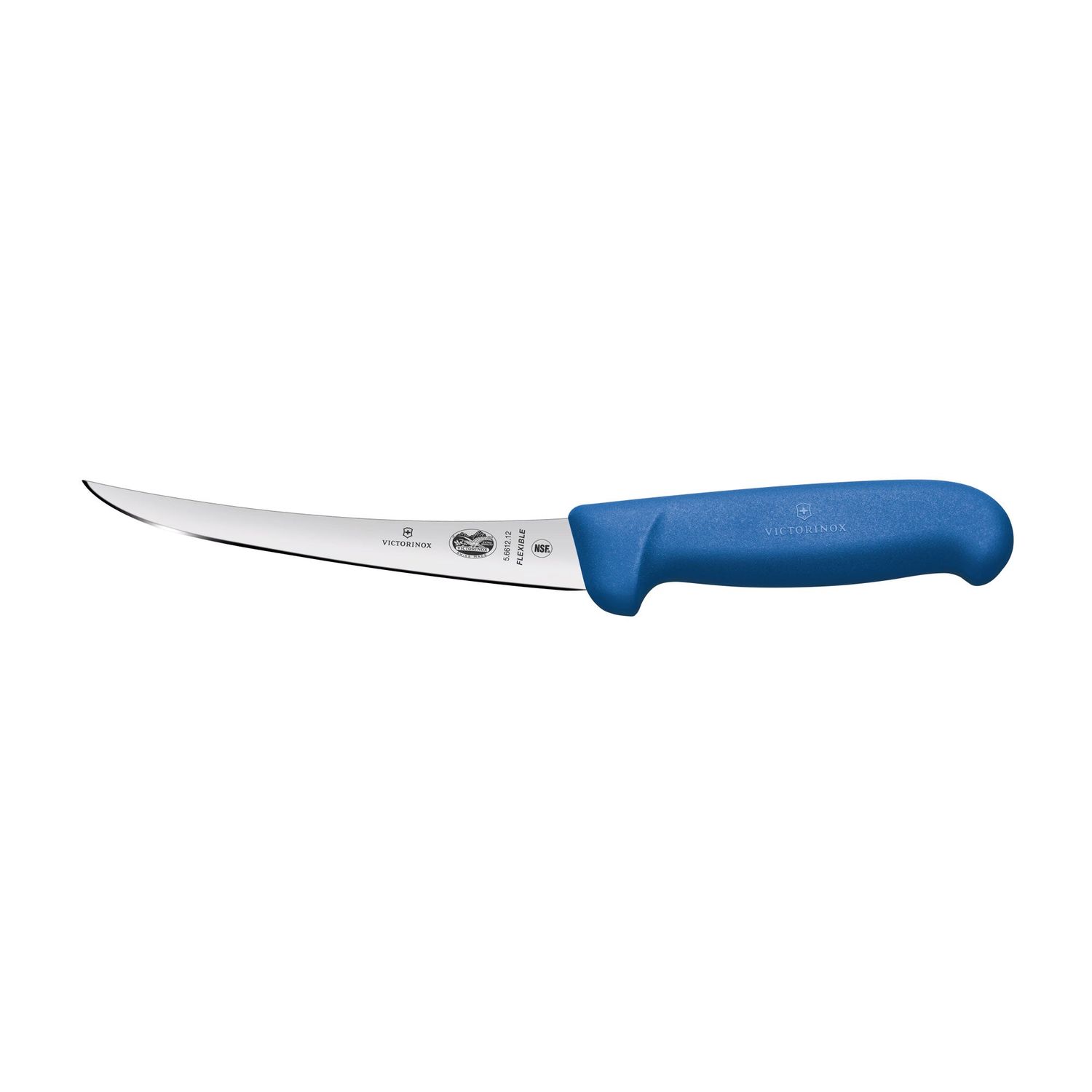 VICTORINOX Fibrox Boning Knife, 12cm Curved, Flexible Narrow Blade - Blue - Straight Edge