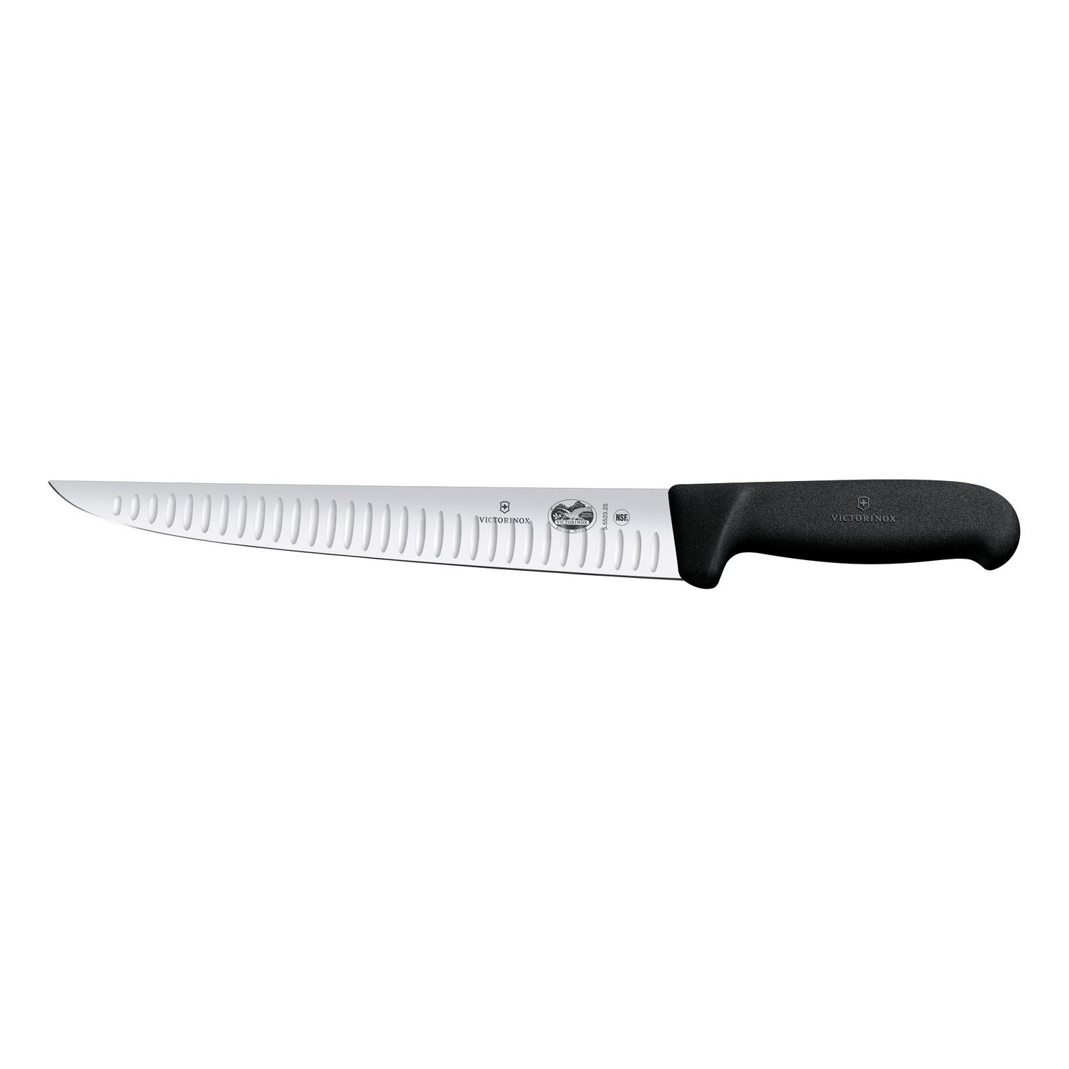 VICTORINOX Fibrox Straight Back Blade Sticking Knife, 25cm Fluted Edge - Black - Straight Edge