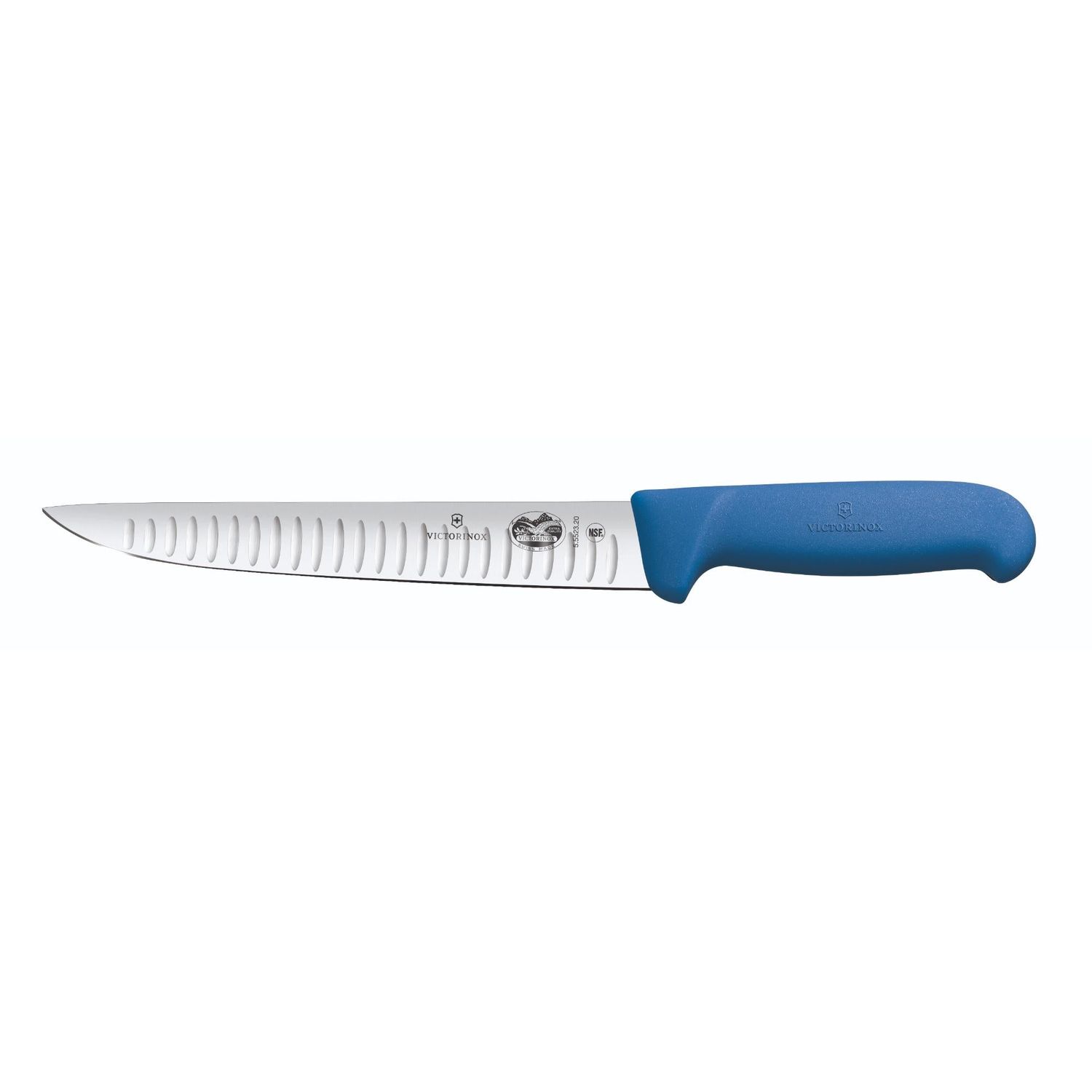 VICTORINOX Fibrox Straight Back Blade Sticking Knife, 25cm Fluted Edge - Blue - Straight Edge