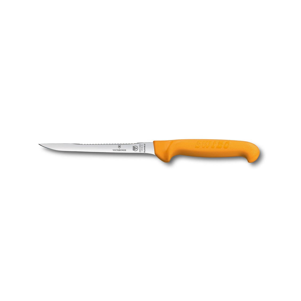 VICTORINOX Swibo Filleting Knife 16cm Flex Blade, Narrow Handle with Scaler Back - Yellow - Straight Edge