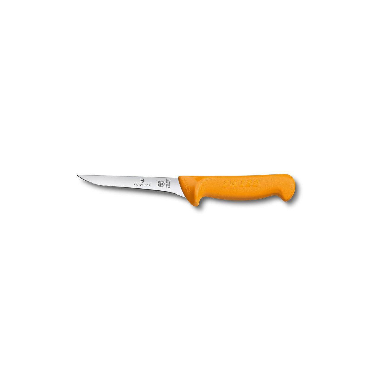 VICTORINOX Swibo Boning Knife, 10cm Straight Narrow Blade, Curved to Guard - Yellow - Straight Edge