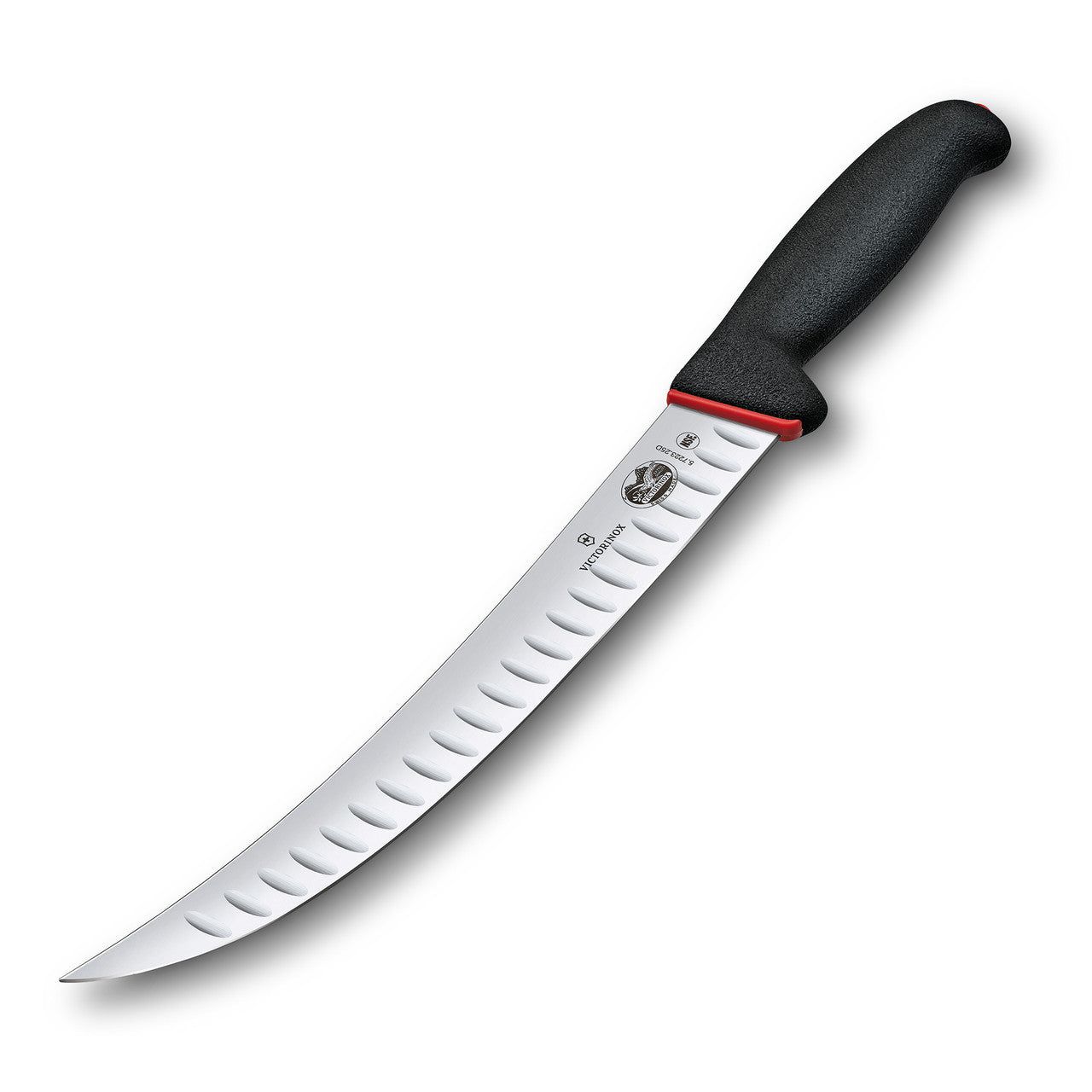 VICTORINOX Fibrox Slaughter Knife, 25cm, Curved Narrow Blade, Fluted, Dual Grip - Straight Edge